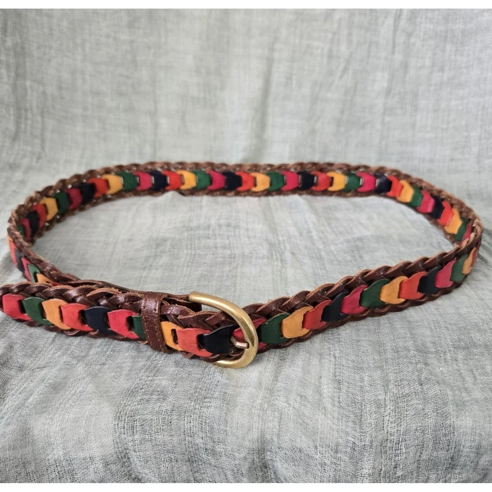 Unique‎ Braided Colorful Men's  Women's Leather Belt with Brass Buckle Size 36